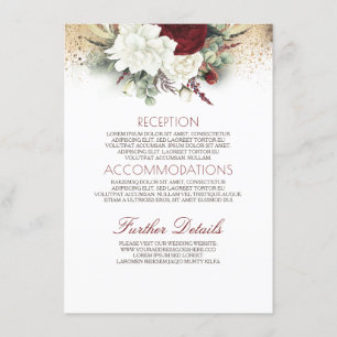 Burgundy Red and White Floral Wedding Information Enclosure Card