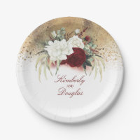 Burgundy Red and White Flowers Gold Wedding