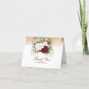 Burgundy Red and White Flowers Wedding Thank You