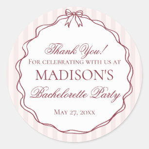 Burgundy Red Bachelorette Party Circle Favour Classic Round Sticker