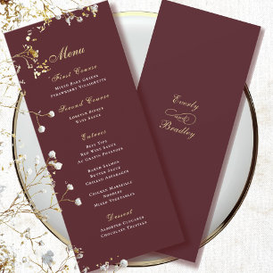 Burgundy Red Background Gold White Script Menu Invitation
