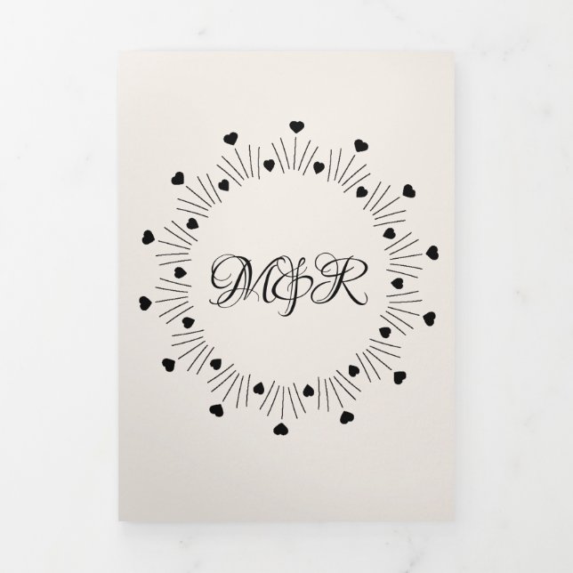 Burgundy Red Beige Hearts & Arrow Wedding Invite (Cover)