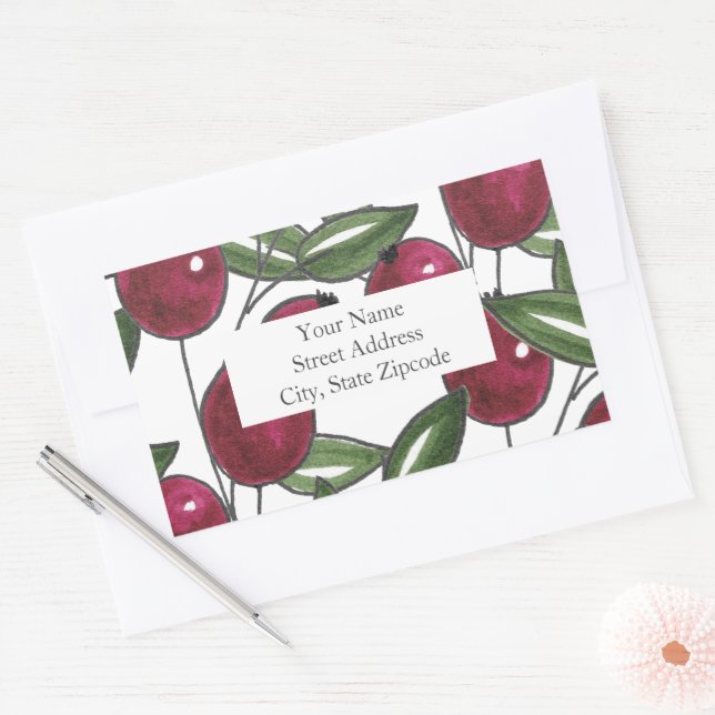 'Burgundy Red Berries Pattern' Labels (Envelope)