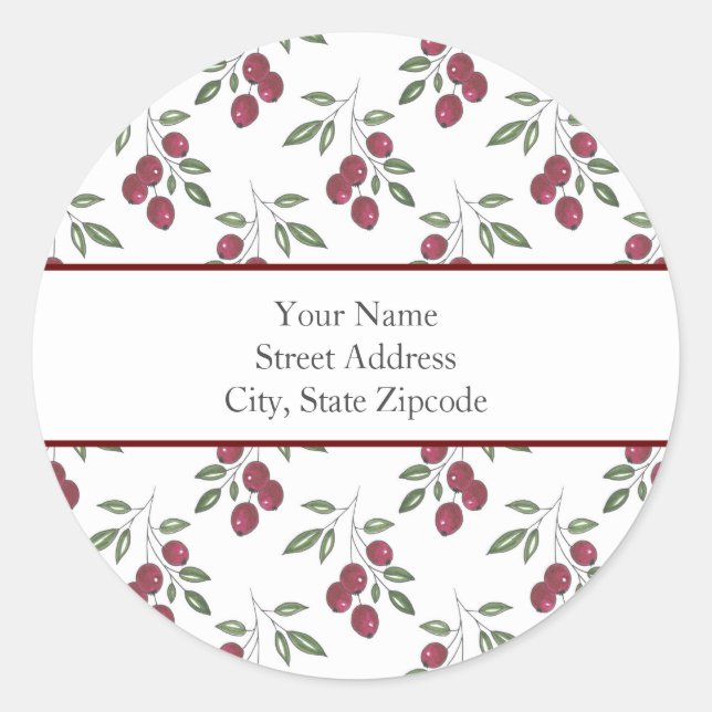 'Burgundy Red Berries Pattern' Labels (Front)
