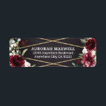 Burgundy Red Black and Gold Floral Elegant Address<br><div class="desc">Design features a black chalkboard printed texture for the background with a printed gold coloured geometric frame that’s covered in unique elegant greenery that consists of eucalyptus and other leaves/branch elements. Design also features burgundy red rose and peony flowers and other blush pink floral elements for added unique décor.</div>