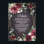 Burgundy Red Black and Gold Floral Elegant Wedding Enclosure Card<br><div class="desc">Design features a black chalkboard printed texture for the background with a printed gold coloured geometric frame that’s covered in unique elegant greenery that consists of eucalyptus and other leaves/branch elements. Design also features burgundy red rose and peony flowers and other blush pink floral elements for added unique décor.</div>