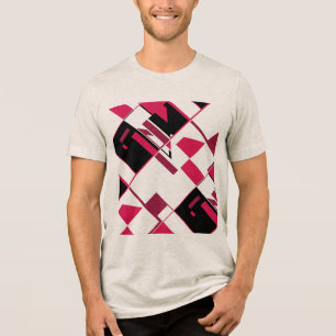 Burgundy Red Black Diagonal Geometric Shapes Tri-Blend Shirt
