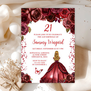 Burgundy Red Blonde Hair Princess Birthday Party Invitation
