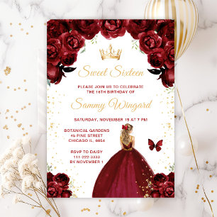 Burgundy Red Blonde Hair Princess Sweet Sixteen Invitation