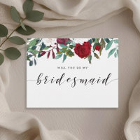 Burgundy Red Blooms Will You Be My Bridesmaid