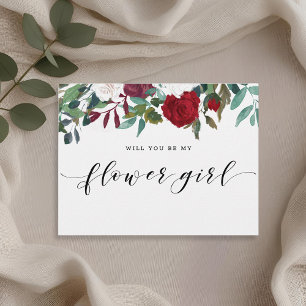 Burgundy Red Blooms Will You Be My Flower Girl Invitation Postcard