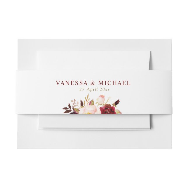 burgundy red blush floral belly band invitation belly band (Front Example)