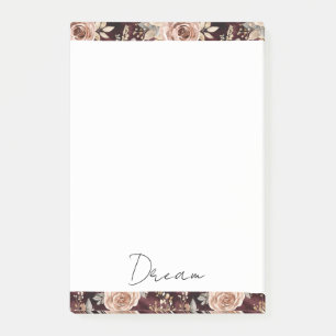 Burgundy Red Blush Floral Wedding Post-it Notes
