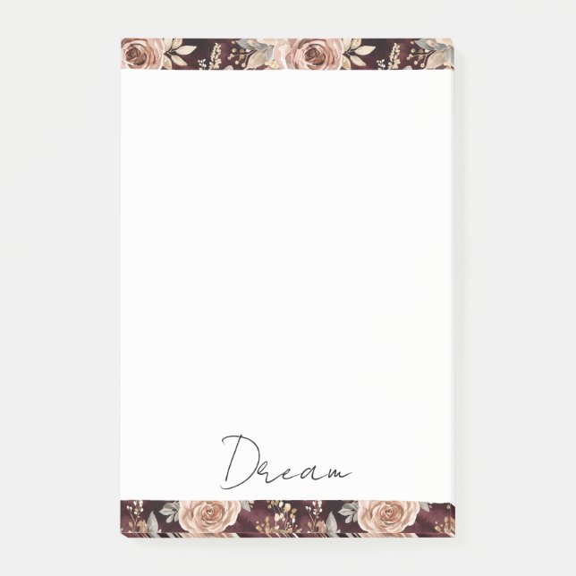Burgundy Red Blush Floral Wedding Post-it Notes (Front)