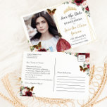 Burgundy Red Blush Pink Floral Quinceañera Photo S Announcement Postcard<br><div class="desc">(c) The Happy Cat Studio</div>