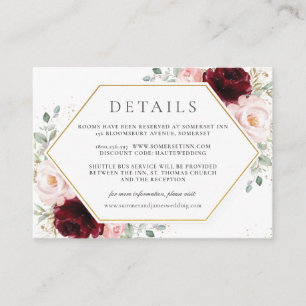 Burgundy Red Blush Pink Floral Wedding Details Enclosure Card