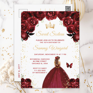 Burgundy Red Brown Hair Princess Sweet Sixteen Postcard