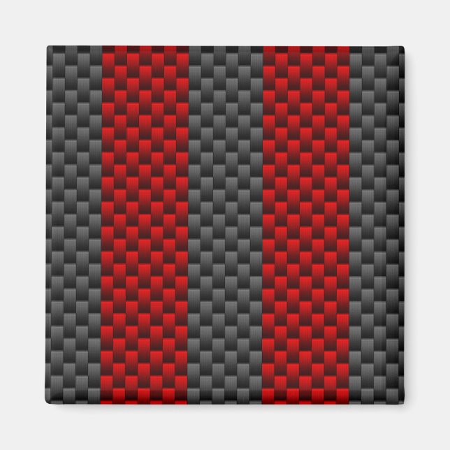 Burgundy Red Carbon Fibre Like Racing Stripes Magnet (Front)