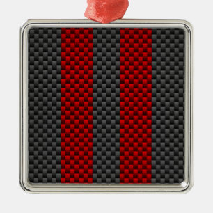 Burgundy Red Carbon Fibre Like Racing Stripes Metal Ornament