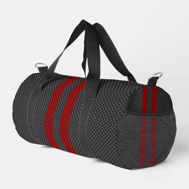 Burgundy Red Carbon Fibre Style Stripes Duffle Bag (Right Corner)