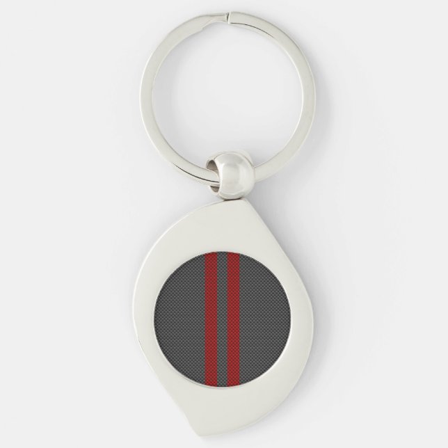 Burgundy Red Carbon Fibre Style Stripes Keychain (Front)