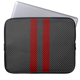 Burgundy Red Carbon Style Racing Stripes Decor Laptop Sleeve