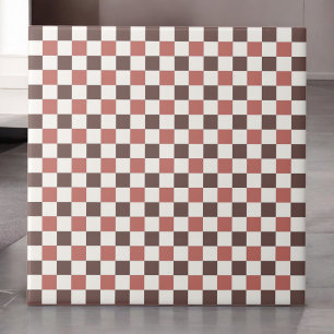 Burgundy Red Chequered Pattern Retro Minimalist Tile