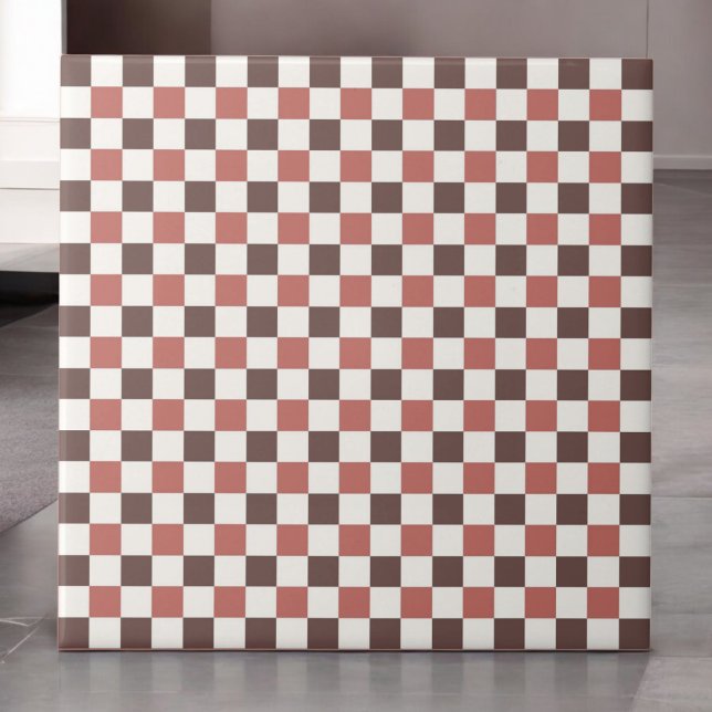 Burgundy Red Chequered Pattern Retro Minimalist Tile (Creator Uploaded)