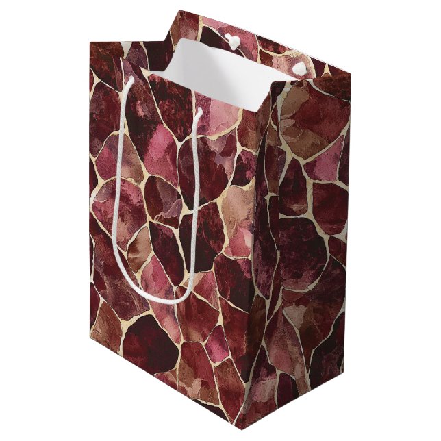 Burgundy Red Chic Abstract Bridal Shower Medium Gift Bag (Front Angled)