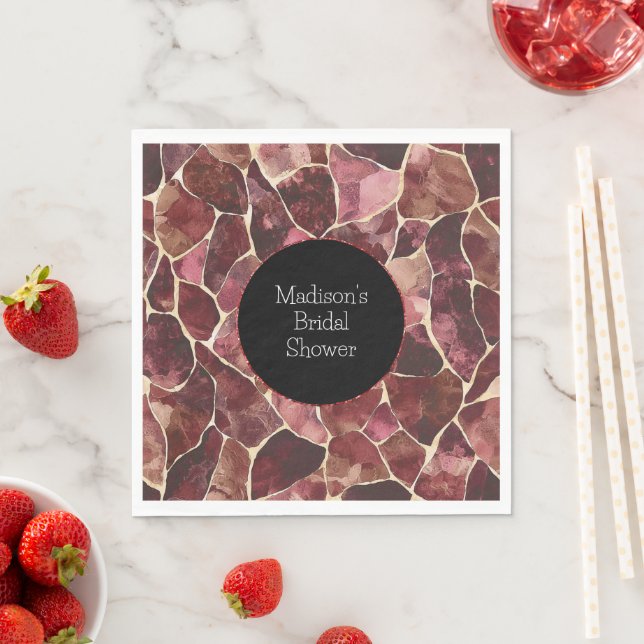 Burgundy Red Chic Abstract Bridal Shower Napkin (Insitu)