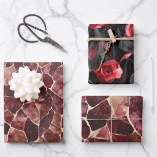 Burgundy Red Chic Abstract Bridal Shower Wrapping Paper Sheet