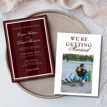Burgundy Red Classic Typography Photo Wedding