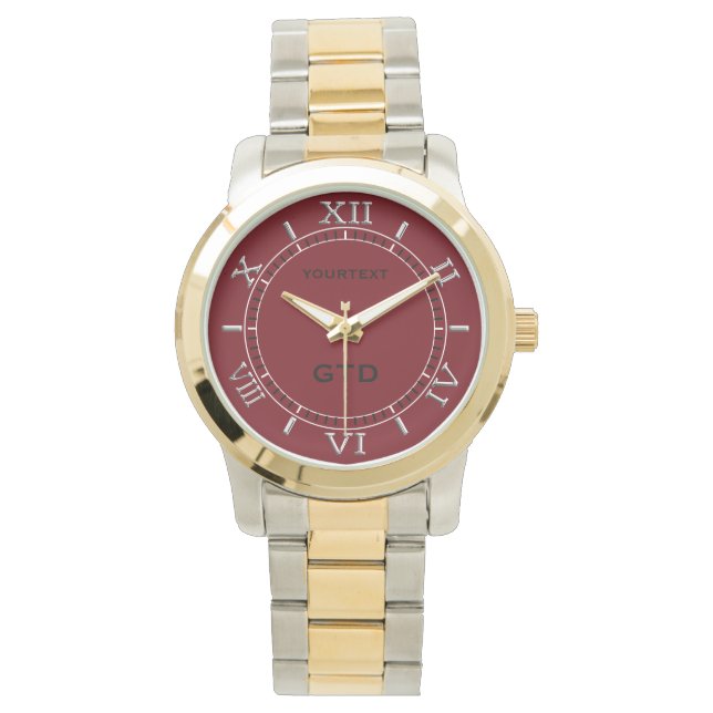Burgundy Red Colour Background Personalize it Watch (Front)