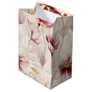 Burgundy Red Cream Floral Bridal Shower Medium Gift Bag