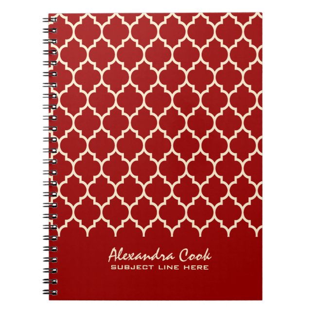 Burgundy Red & Cream Quatrefoil Pattern Notebook (Front)