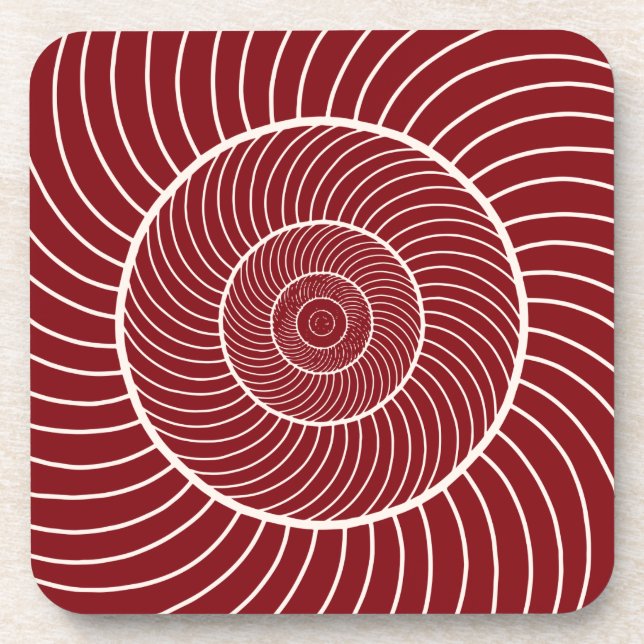 Burgundy red cream spiral snail fibonacci sequence coaster (Front)