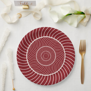 Burgundy red cream spiral snail fibonacci sequence paper plate