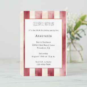 Burgundy Red Cream Stripes Birthday Invitation