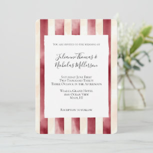 Burgundy Red Cream Stripes Wedding Invitation