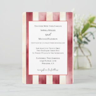 Burgundy Red Cream Stripes Wedding Invitation