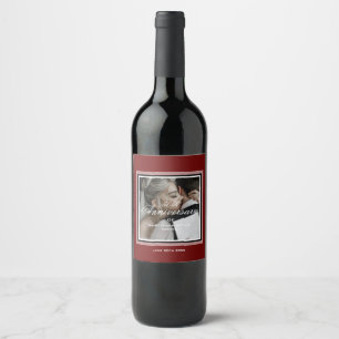 Burgundy red customizable 50th anniversary photo wine label