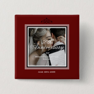 Burgundy red customizable 50th anniversary wedding 2 inch square button