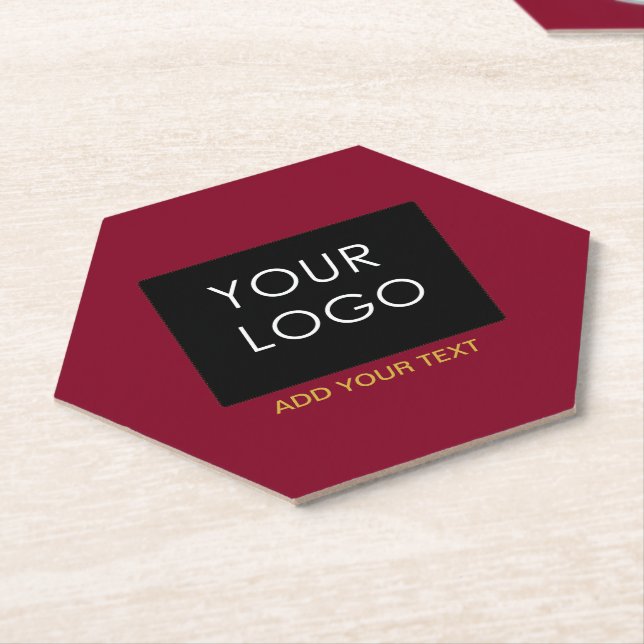 Burgundy Red Customizable Business Add Your Logo Paper Coaster (Angled)