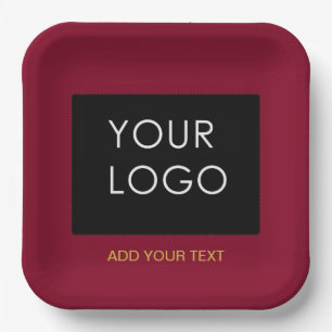Burgundy Red Customizable Business Add Your Logo  Paper Plate