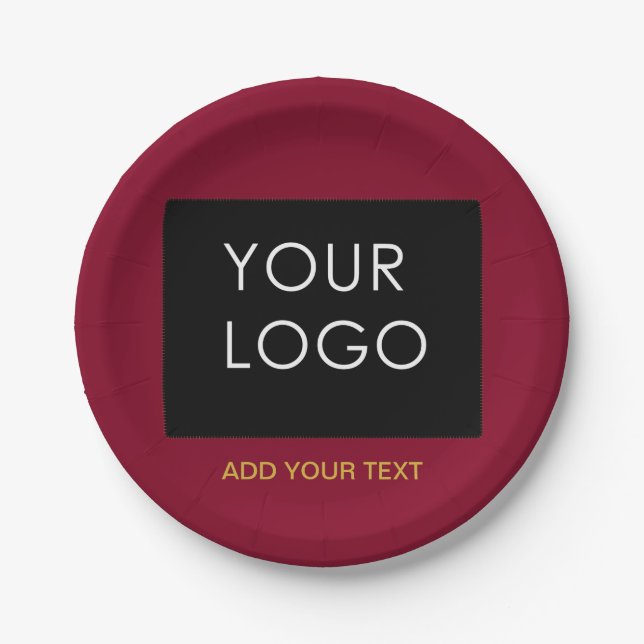 Burgundy Red Customizable Business Add Your Logo Paper Plate (Front)