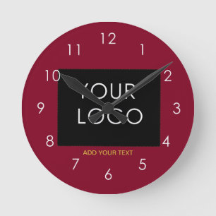 Burgundy Red Customizable Business Add Your Logo Round Clock