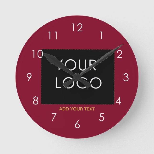 Burgundy Red Customizable Business Add Your Logo   Round Clock (Front)
