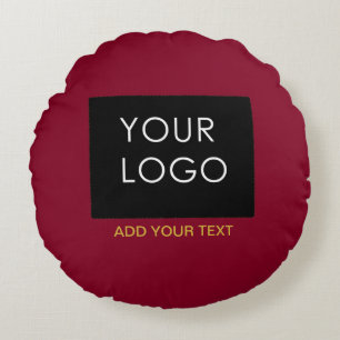 Burgundy Red Customizable Business Add Your Logo  Round Pillow