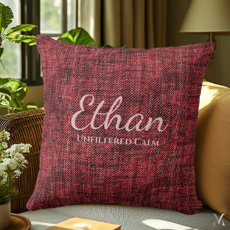 Burgundy Red Denim Texture | Custom Rustic Home Throw Pillow