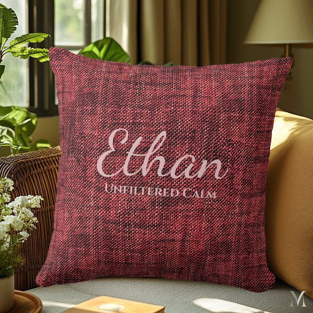 Burgundy Red Denim Texture | Custom Rustic Home Throw Pillow (Creator Uploaded)